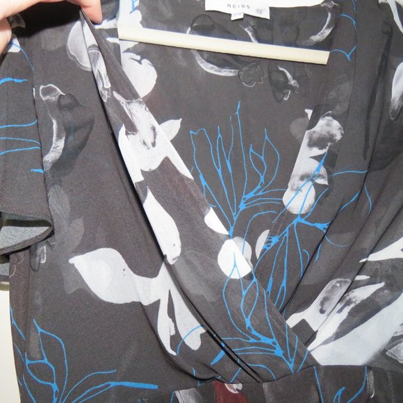 REISS Gray V Neck Floral Sheer Midi Dress - US Size 6 - Picture 8 of 11